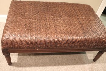 Ralph Lauren Woven Leather Ottoman On Wooden Legs.