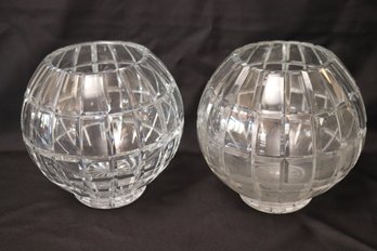 Pair Of Decorative Crystal/glass Orb Shaped Rose Bowls