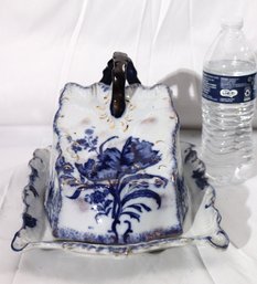 Vintage R. And Co. Staffordshire Blue And White Covered Cheese Dish