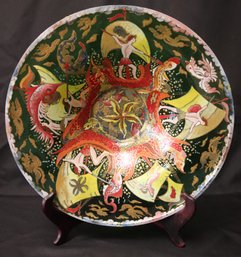 Gorgeous Hand Painted 14-inch Bowl With Spear Fishing Scenery
