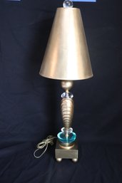 1970s Van Teal Stacked Green / Lucite Table Lamp With Gold Leaf Shade.