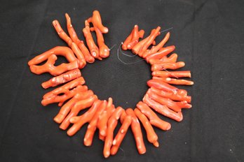 Long Coral Pieces Strung As A Necklace, No Clasp Orange Color With Some White Natural Coral Showing Through