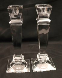 Set Of Elegant Glass Candlesticks 10-inches Tall.