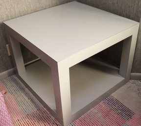 Parsons Style Grey Formica Cube Shaped Side Table With Bottom Shelf.