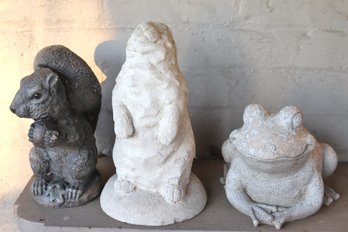 Cement Garden Figurines Include A Frog Sprinkler And Rabbit