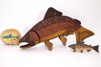 Lg Handmade/painted Wood Salmon Fish Decor With Raf Stamp On Tail. Please Note There Was A Mouth Repair