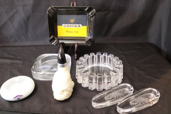 Ashtrays, Glass Pipe Holders And Avon Pipe Shaped Bottle