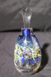 Colorful Signed Art Glass Perfume Bottle With Stopper
