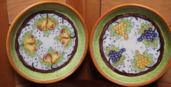 Two Decorative Ceramic Bowls, Hand Painted With Grapes And  Pears
