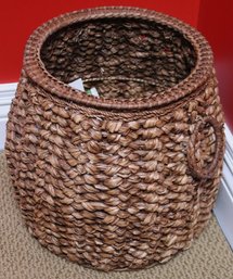Handwoven Raffia Basket With Handles, Having An Interesting  Textural Pattern.