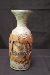 Stone Mountain Earthenware Art Pottery Vase With Design Panel Of Wheat Sheaf And Sun.