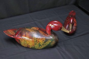 Two Hand Painted Wooden Peking Ducks