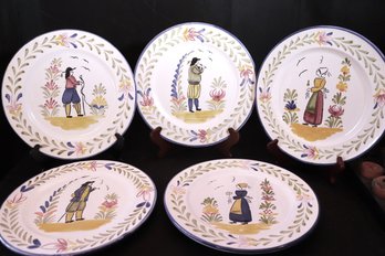 In The Style Of Quimper Hand Painted Dinner Plates From Portugal