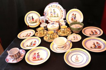 Vintage Henriot Quimper Collection Includes Bread Plates, Cup And Saucer Set, Cups And More