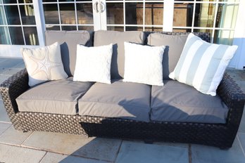 Outdoor Woven Faux Rattan Sofa, Classic Accessories Cushions As Pictured