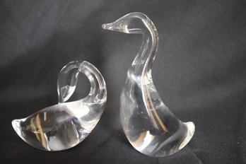 Steuben Crystal Swan Figurine And Duck Figurine.