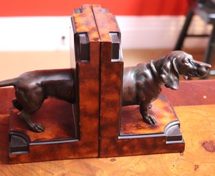 Dachshund Bookends In Metal And Leather