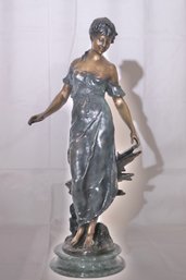 Elegance Gorgeous Bronze Replica Statue On A Beautiful Marble Base By Auguste Moreau, Approx 28  Inches