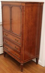 Elegant Blonde Mahogany 2 Door Dresser With Interior Fitted Shelves And Empire Style Brass Handles.