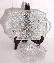 Two Vintage Heavy Cut Crystal Items With A Tray And Bowl.