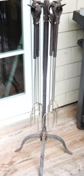 Get Ready For Summer With These Outdoor Cooking Forks With Wrought Iron Handles And Stand Quality Set!
