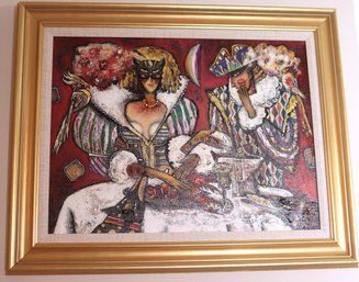 Vintage Contemporary Fine Art Painting By Andre Protsuk Of Masquerade And Lobster Feast