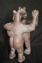 Clay Figurine Of Dancing Bears Signed RH, 1995.