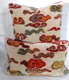 Two Custom Made Throw Pillows By Alan Richards Textiles Featuring Stylized Himalayan Clouds