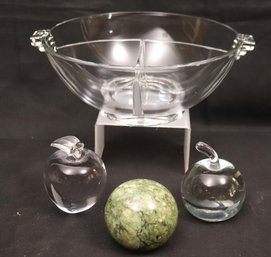Stylish Chip And Dip Bowl Including Glass/crystal Paperweights And Carved Alabaster Paperweight Made In Italy