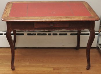 Antique 19th Century French Provincial Wormwood Desk With Red Leather Top