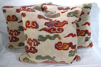 Lot Of 3 Custom Made Throw Pillows By Alan Richards Textiles With Stylized Himalayan Clouds