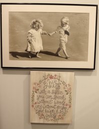 Two Pieces Of Wall Art With Sisters Motto And Toddler Photo