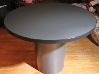 MCM Style Round Grey Formica Table With Tubular Base