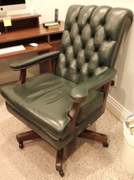 Green Leather Tufted Office On Chair On Casters By Myrtle Furniture