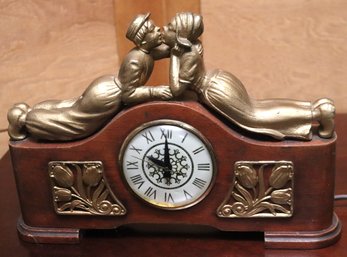 1940s Era Mastercraft Sessions Electric Wooden Clock With Kissing Dutch Boy And Girl