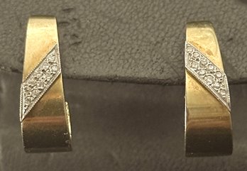 14K YG Pair Of Stirrup Earrings With Diamond Accents