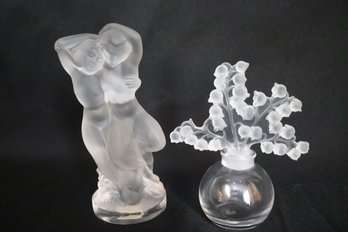 Lalique Crystal Le Faune Figurine And Perfume Bottle With Lily Of The Valley Stopper.