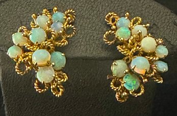 14k YG Pair Of Opal Cluster Earrings
