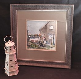 Watercolor By Rodegon, Includes A Decorative Metal Lighthouse Votive Candle Lantern