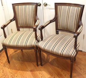 Pair Of Regency Style Accent Chairs With Fluted Legs