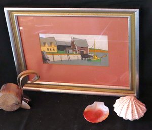 Includes A Framed Watercolor Painting, Demland Molds Seashell 1984 Decor, Glass Seashell And Flamingo Decor