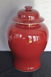 Ethan Allen Home Collection Ceramic Ox Blood Ginger Jar With Lid