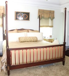 4 Post Kings Size Bed With Custom Satin Fabric, Includes Bedding As Pictured, Simmons Beauty Rest
