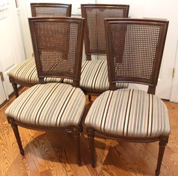 Lot Of 4 Side Chairs, Or Dining Chairs With Caned Backs, Fluted Legs