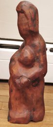 Listed Uri Roth Israeli Artist Wood Carving Of Mother And Child On Burl Wood Signed On Underside.