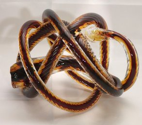 Large Modern Twisted Art Glass Pretzel Shaped Decorative Element In Shades Of Rich Caramel.