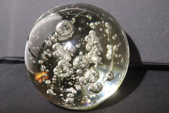 Large Handmade Art Glass Ball With Trapped Bubbles. Approx. 5 X 5 Inches