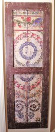 French Country Decorative Wall Panel In A Primitive Wood Frame And Flower Garlands.