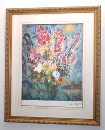 Original Marc Chagall 'lovers & Bouquet' Lithograph V 7/500