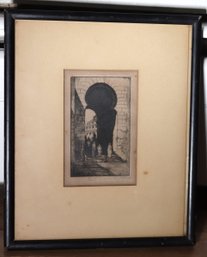 Small Antique Print Of Middle Eastern Stone Gate Signed Emil Fredric Backstrom.